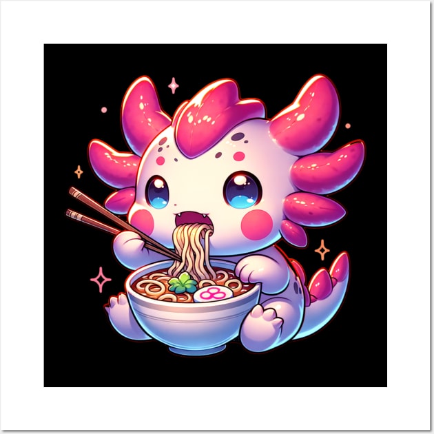 Axolotl Eating Ramen Noodles Wall Art by Bellinna